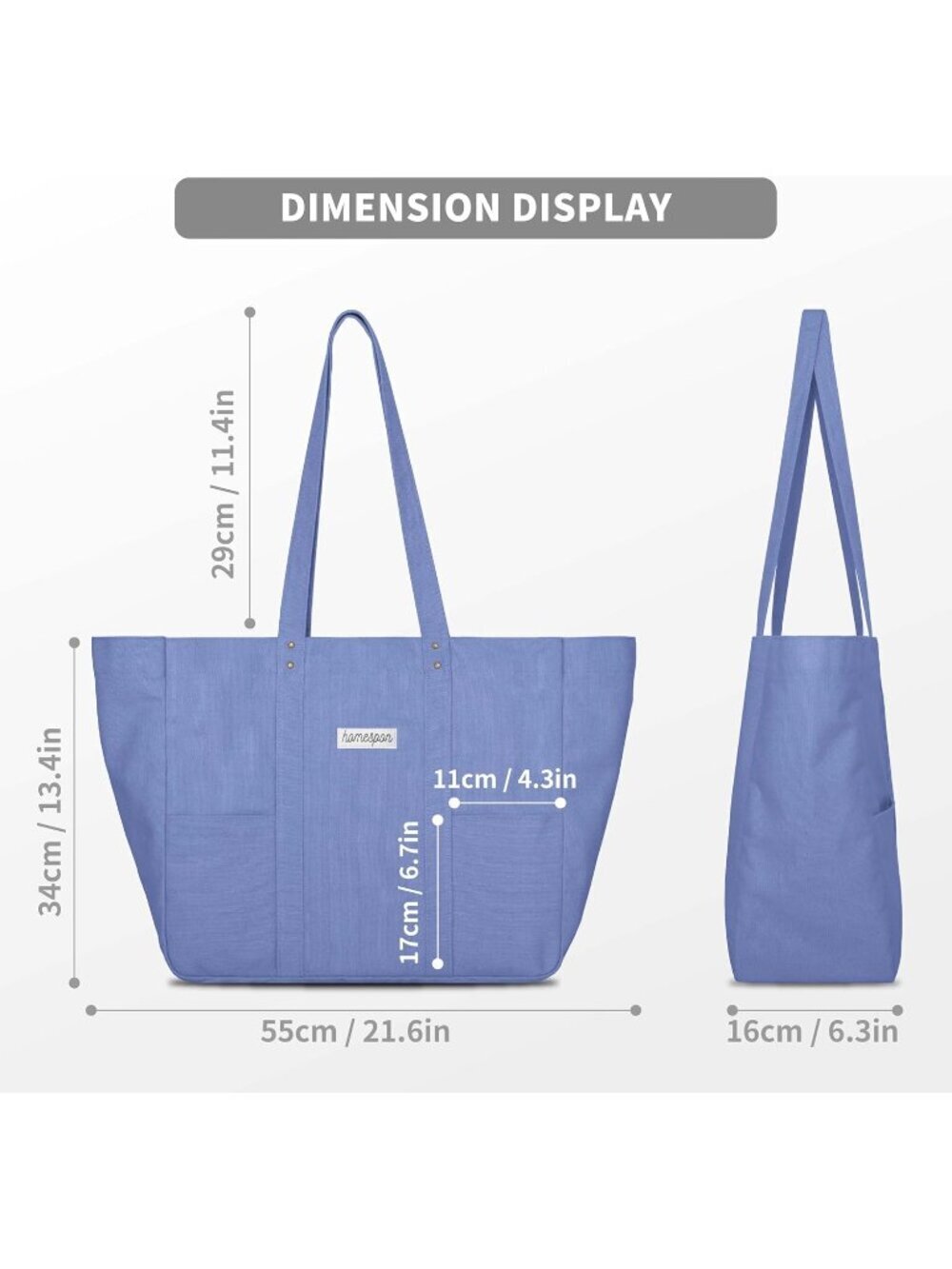 Women’s Violet Everyday Tote Bag Pockets Laptop Sleeve Work Bag - Picture 3 of 6